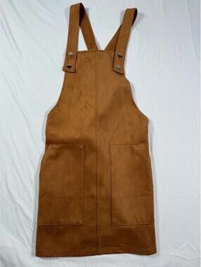 Forever 21 Brown Faux Suede Overall Dress with Pockets Small
